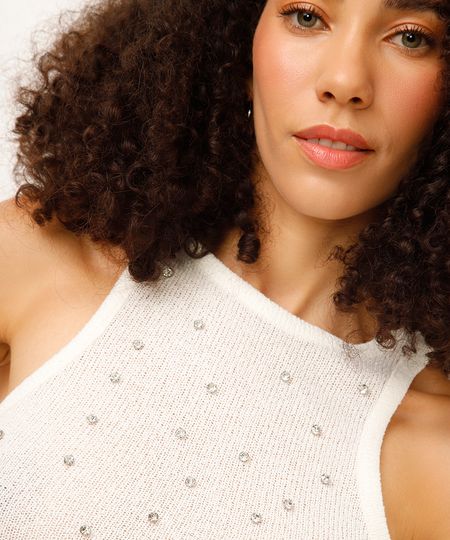 regata de tricot com brilhos off white M