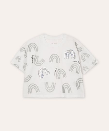 camiseta de algodão infantil wonderfully com paetê off white 4