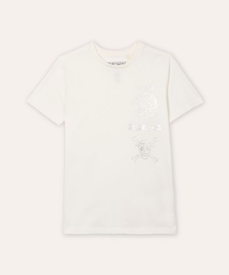 camiseta juvenil de algodão one piece metalizada off white 12