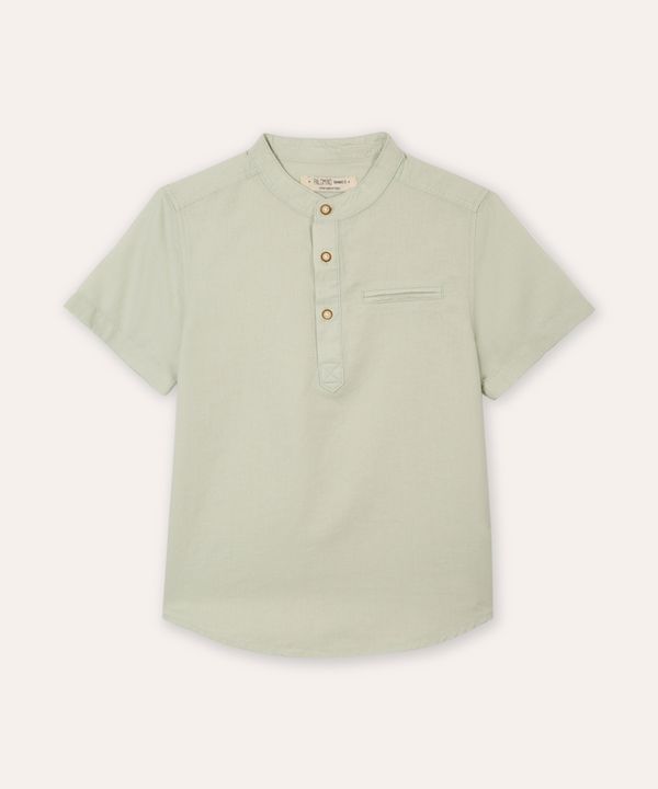 camisa com linho infantil manga curta verde 12
