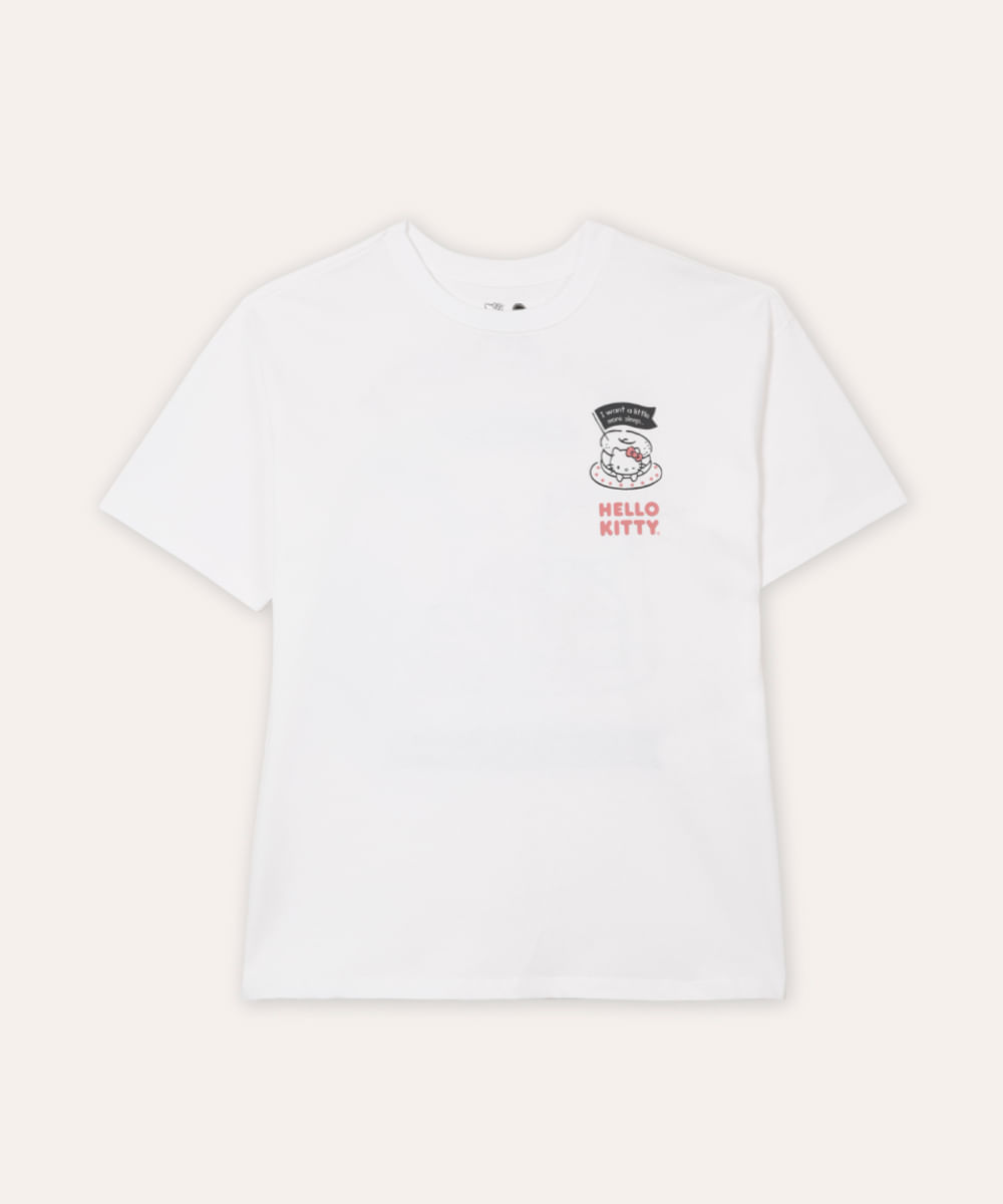 camiseta oversized juvenil hello kitty off white