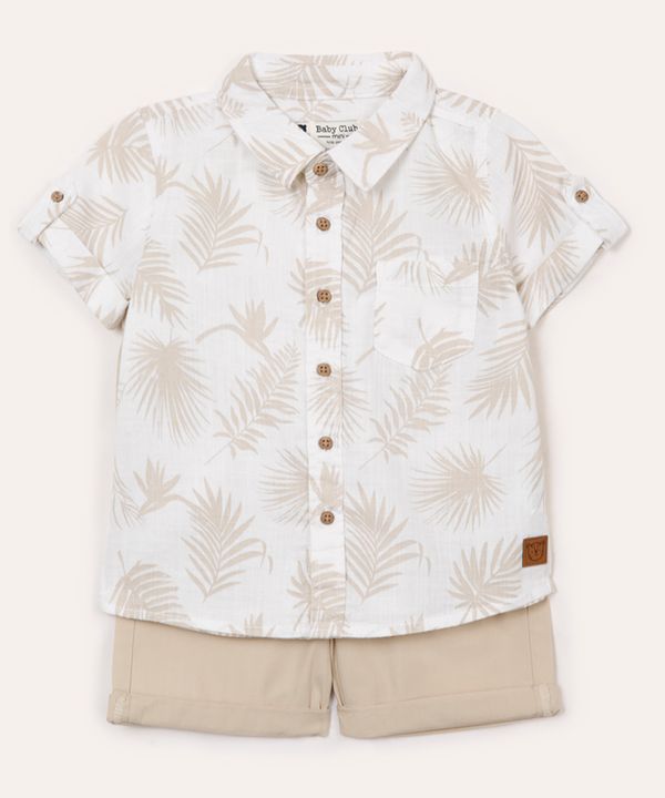 conjunto de algodão infantil curto folhagem off white 3-6