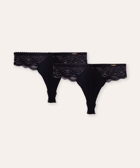 kit de 2 calcinhas fio dental com renda preto G