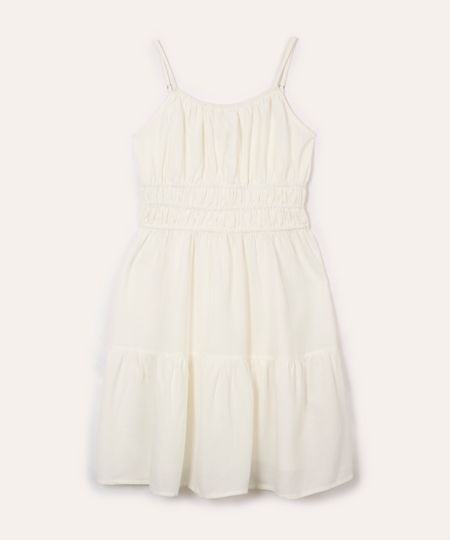 vestido juvenil franzido com linho off white 10