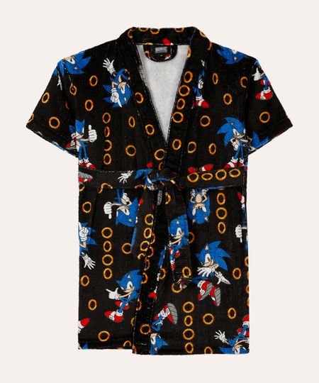 roupão infantil de algodão sonic preto M roupão infantil de algodão sonic preto M