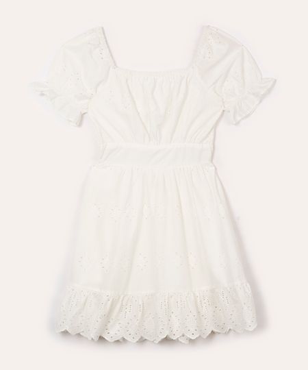 vestido curto de laise juvenil com recorte off white 12 vestido curto de laise juvenil com recorte off white 12