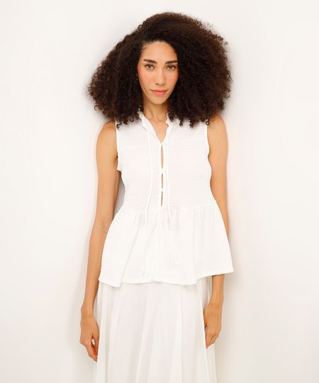 regata texturizada com amarração - off white M regata texturizada com amarração - off white M