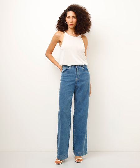 calça jeans wide leg sawary azul 40 calça jeans wide leg sawary azul 40