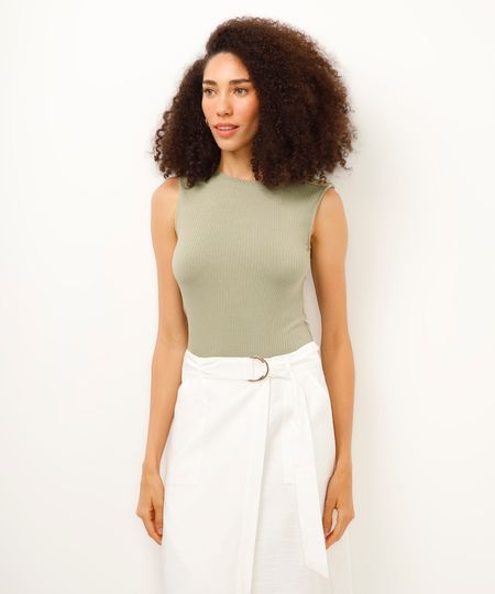 regata de viscose com botões canelada verde GG