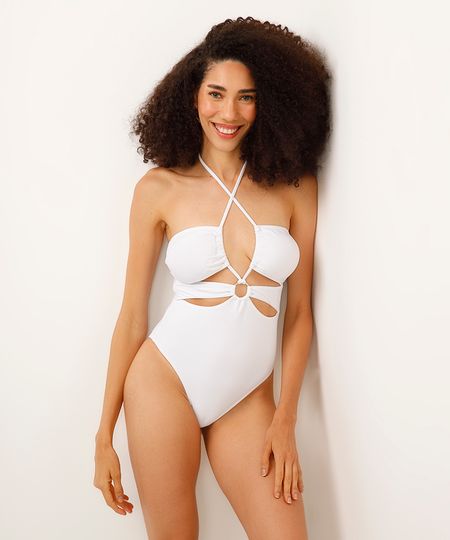 maiô com recortes e bojo removível branco PP maiô com recortes e bojo removível branco PP