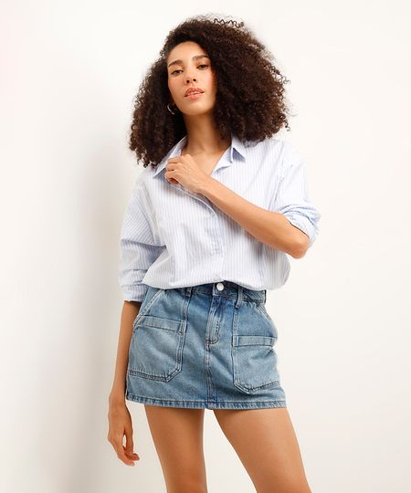 short saia jeans cintura alta azul 34
