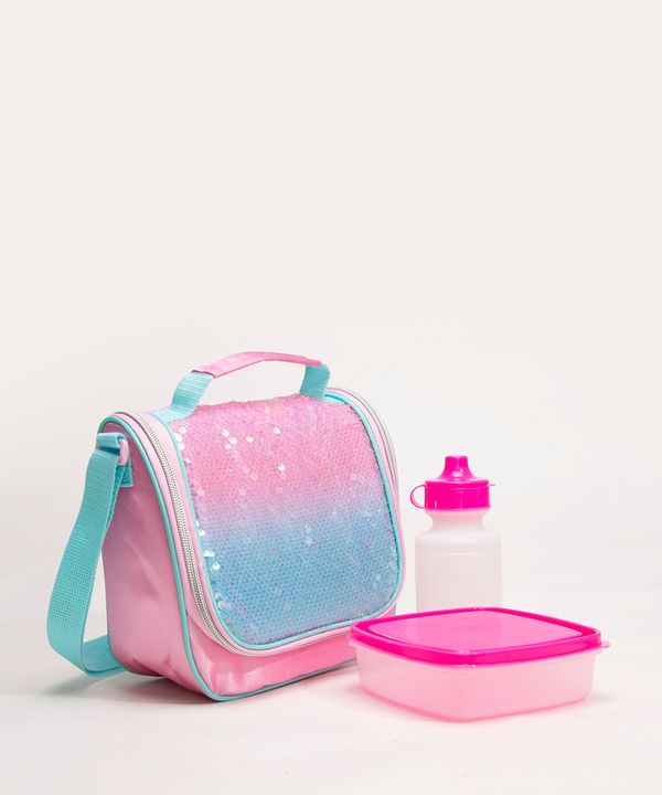 Lancheira Infantil Transversal com Paetês Pink Único