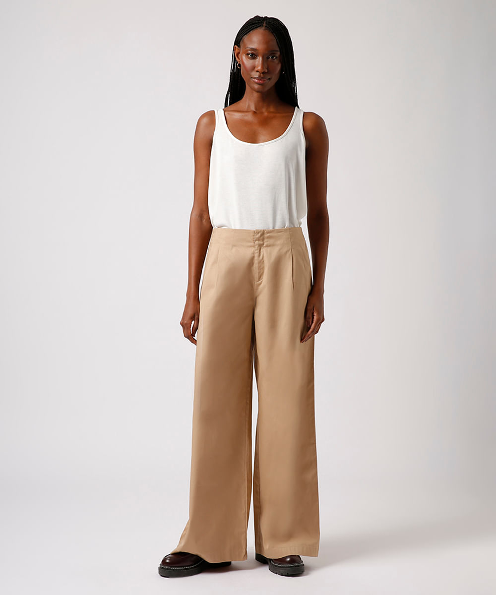 calça alfaiataria de algodão mindset bege