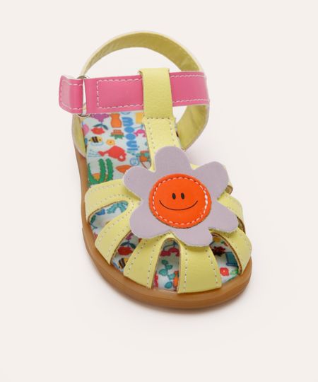 sandália infantil floral mooui amarela 25