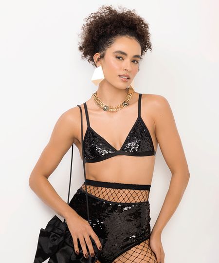 sutiã triângulo de paête sem bojo preto 42 sutiã triângulo de paête sem bojo preto 42