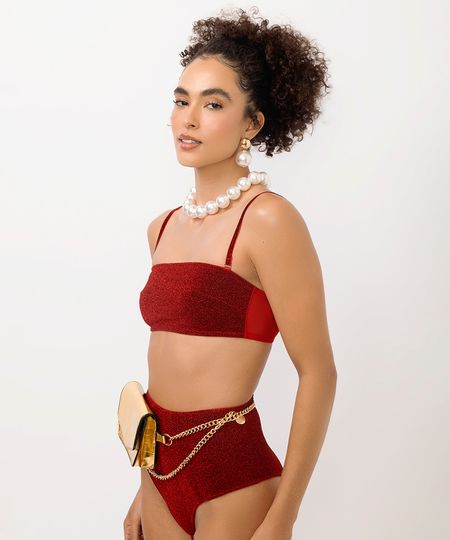 top faixa com lurex vermelho P