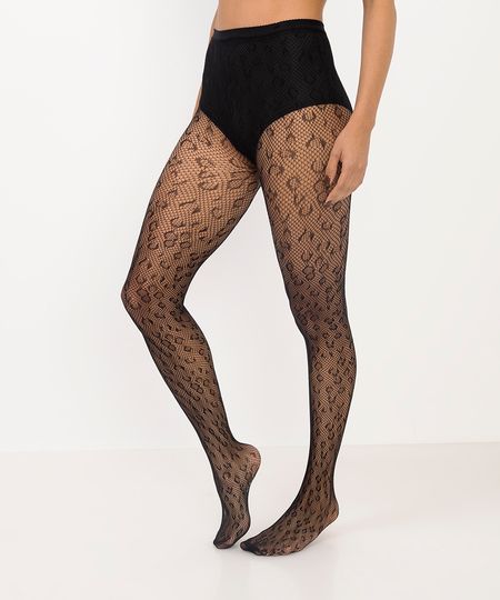 meia calça arrastão animal print preta UNICO