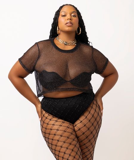 cropped de lurex plus size preto GG3