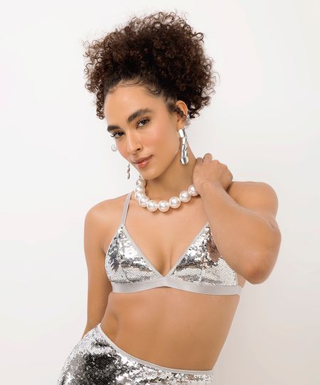 sutiã triângulo de paête sem bojo prateado 42 sutiã triângulo de paête sem bojo prateado 42