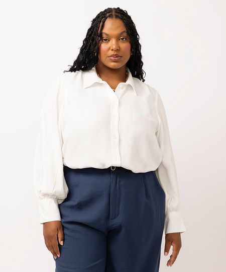 camisa feminina de viscose plus size off white GG1 camisa feminina de viscose plus size off white GG1