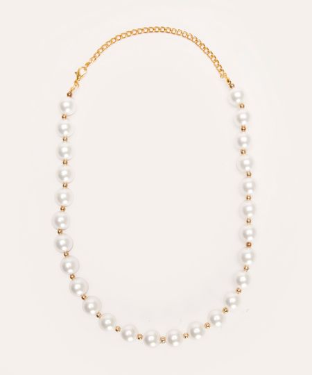colar de pérolas dourado UNICO