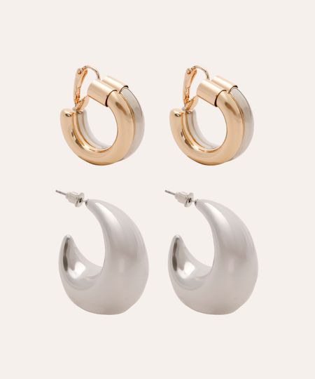 kit de 2 pares de brincos gota e earcuff colorido UNICO