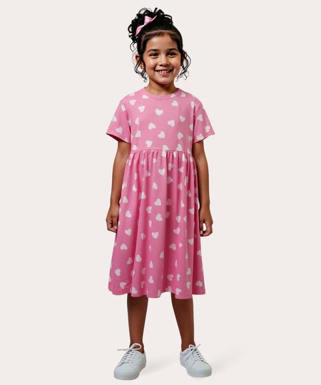 vestido de algodão infantil corações rosa 6
