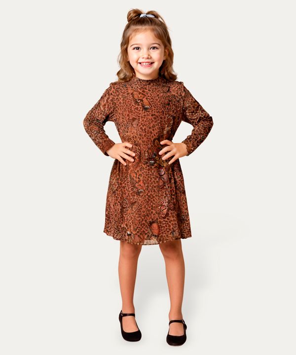 vestido midi de tule infantil animal print marrom 12