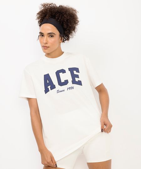 camiseta feminina esportiva ace de algodão branca M