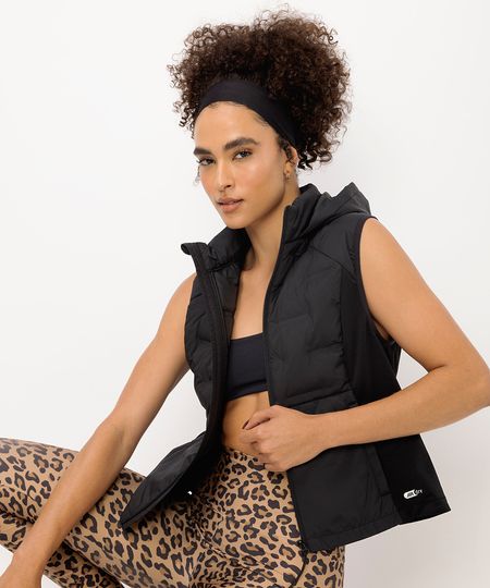 colete puffer feminino alongado esportivo ace preto G