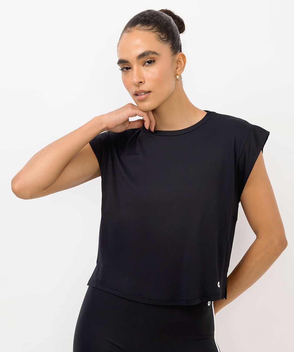 camiseta feminina muscle esportiva ace preta