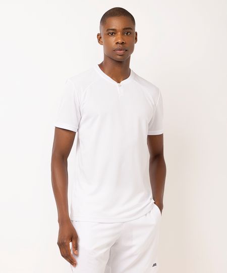 camiseta masculina decote com botão esportiva ace branca P