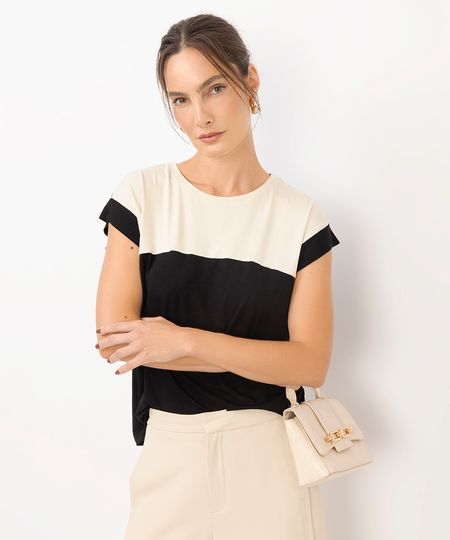 regata muscle feminina de viscose bicolor preta PP