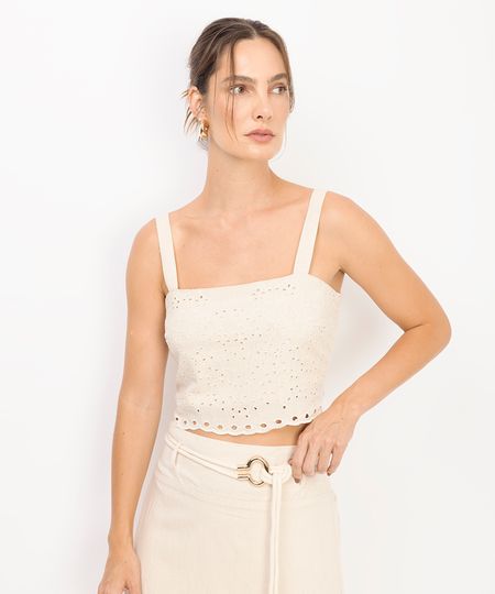 cropped feminino com linho floral bege M cropped feminino com linho floral bege M