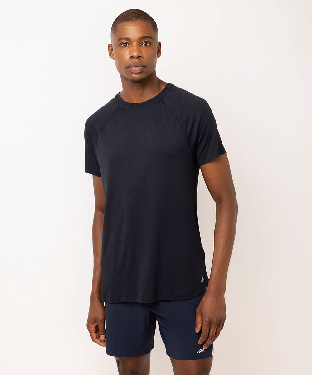 camiseta slim masculina esportiva ace texturizada preta