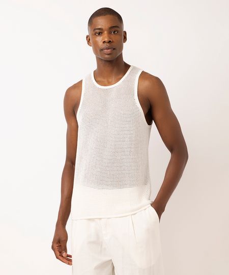 regata masculina de tricot off white PP