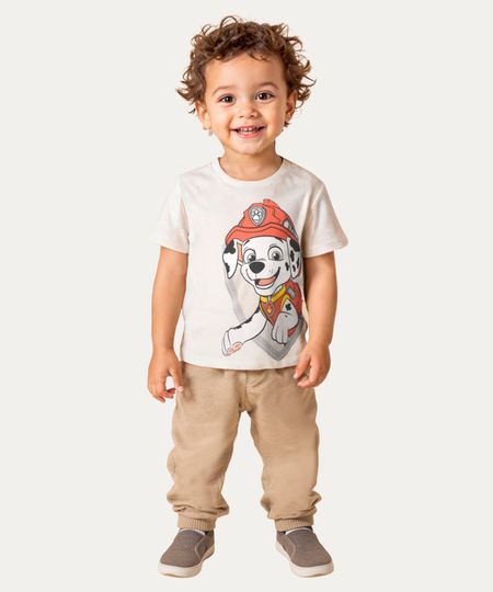 camiseta infantil de algodão marshall patrulha canina - bege medio 2