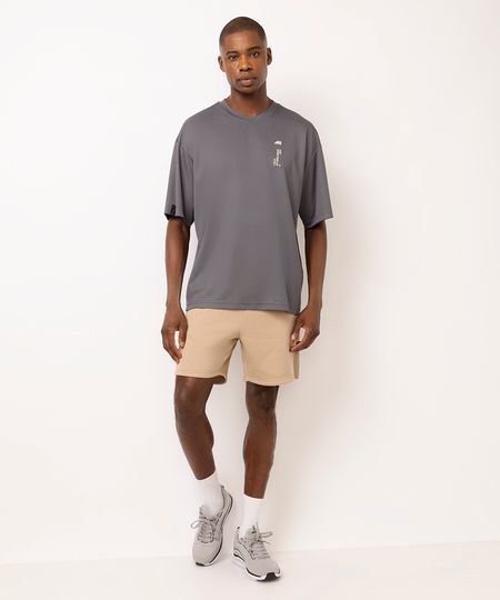 bermuda de moletom esportiva ace bege M bermuda de moletom esportiva ace bege M