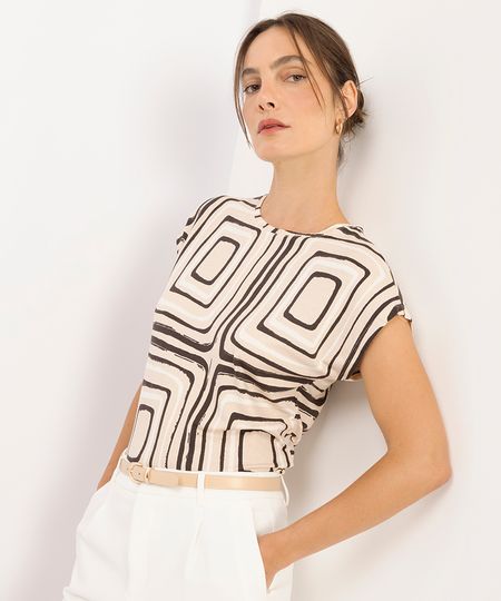 blusa feminina de viscose geométrica bege P