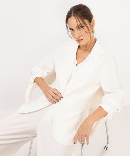 blazer de viscose alongado - off white PP