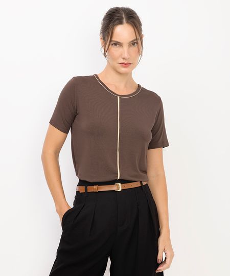 blusa feminina de viscose com recorte marrom PP