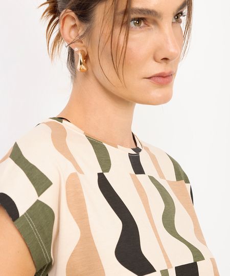 blusa feminina de viscose geométrica bege PP blusa feminina de viscose geométrica bege PP