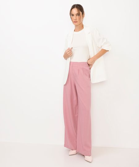 calça wide leg feminina com linho rosa 38