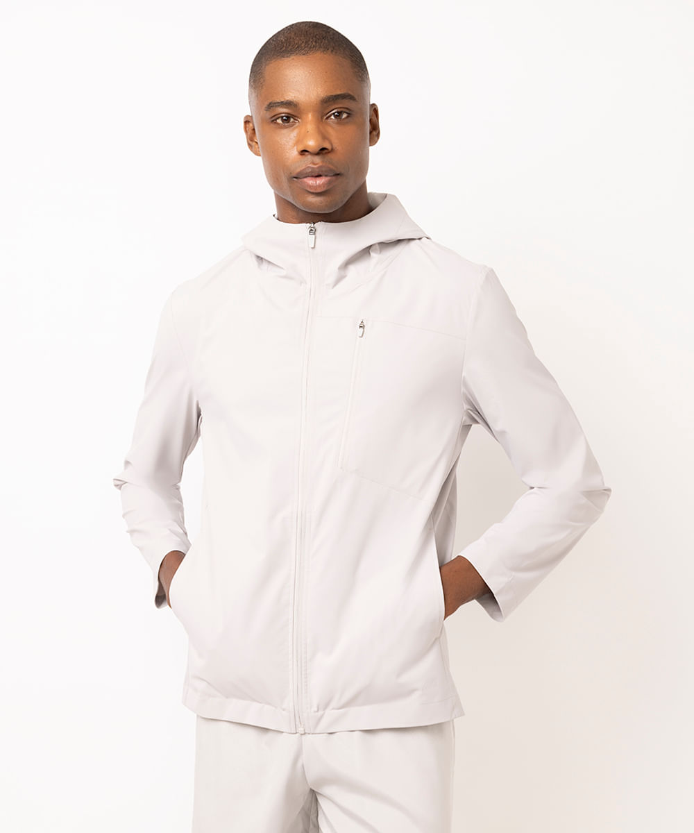jaqueta masculina esportiva ace com capuz cinza