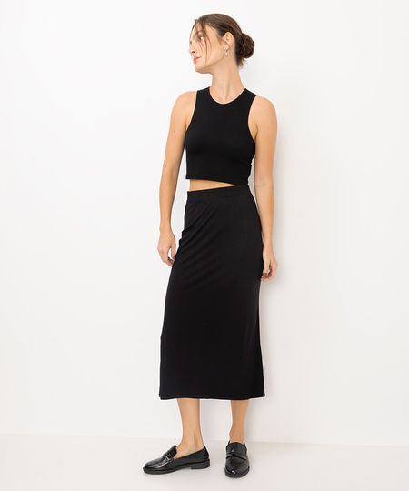 saia midi feminina básica de viscose - preto PP
