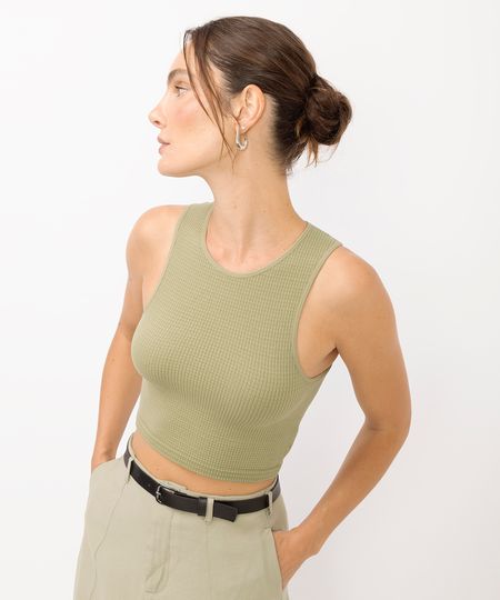 cropped básico feminino texturizado verde G