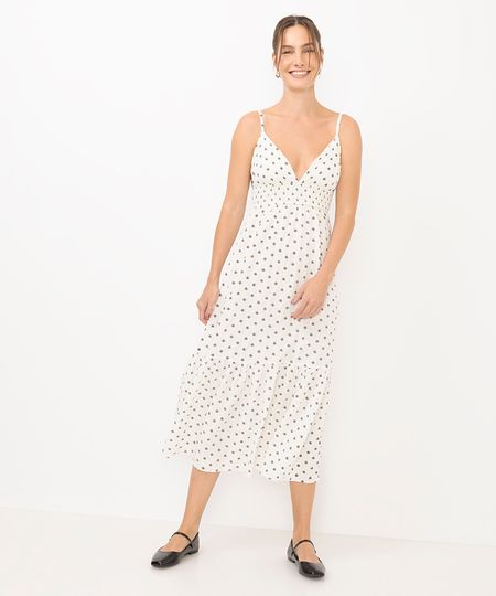 vestido midi feminino texturizado estampado off white P