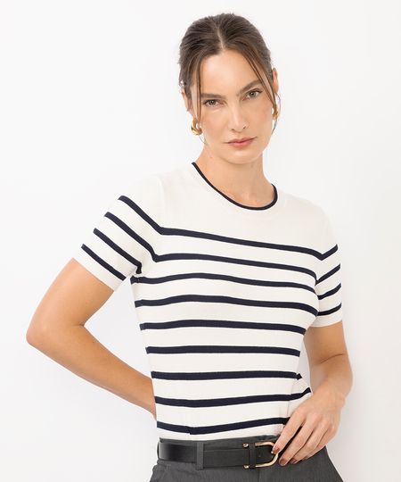 blusa feminina de tricot listrada off white GG blusa feminina de tricot listrada off white GG