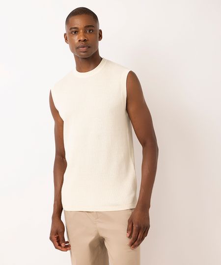 colete masculino de tricot texturizado off white G colete masculino de tricot texturizado off white G