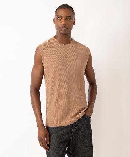 colete masculino de tricot texturizado marrom PP colete masculino de tricot texturizado marrom PP